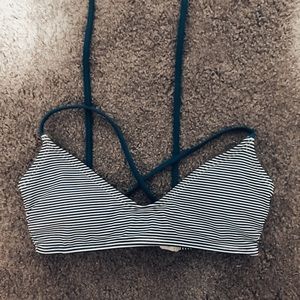 Blue and white striped bikini top